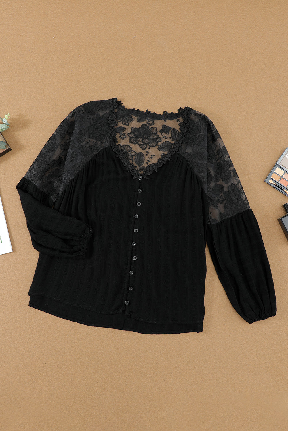 V Neckline Lace Shoulder Patchwork Blouse Angelwarriorfitness.com
