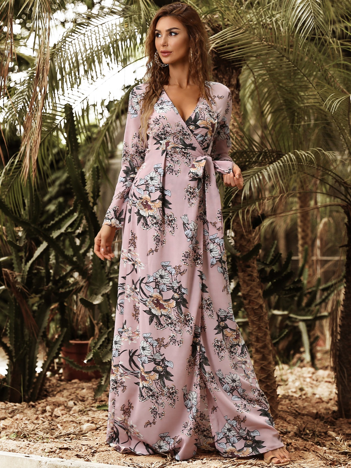 Floral Print Wrap Belted Maxi Dress Angelwarriorfitness.com
