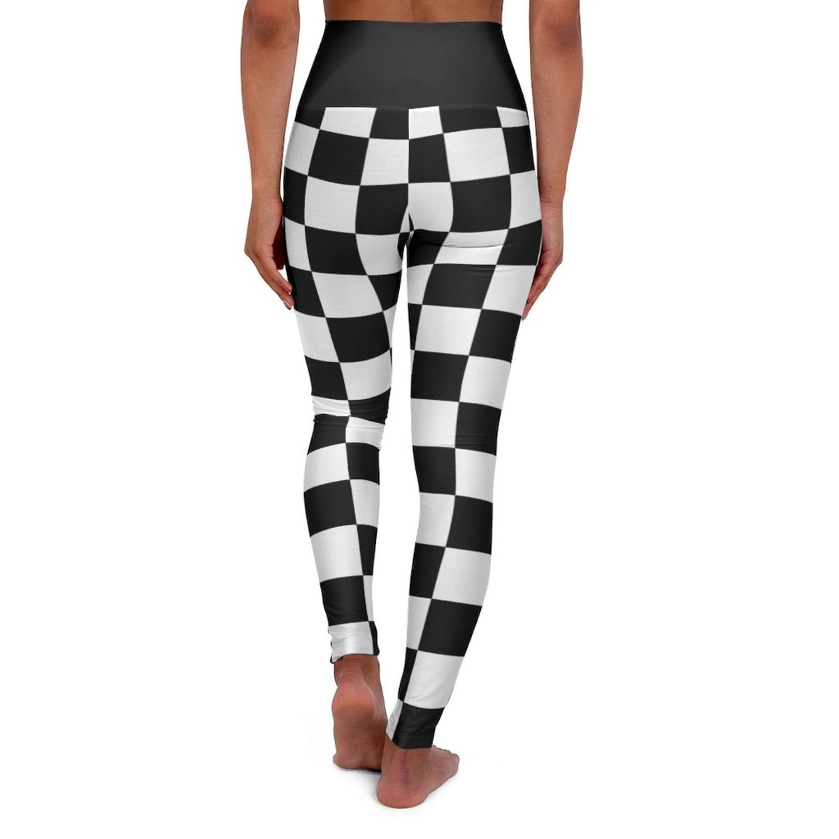 High Waisted Yoga Leggings, Black And White Checker Style Fitness Angelwarriorfitness.com