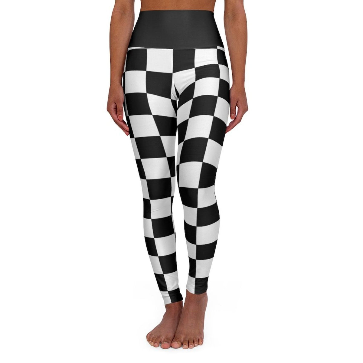 High Waisted Yoga Leggings, Black And White Checker Style Fitness Angelwarriorfitness.com