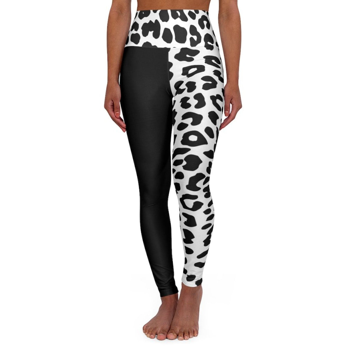 High Waisted Yoga Leggings, Black And White Half-Tone Leopard Style Angelwarriorfitness.com