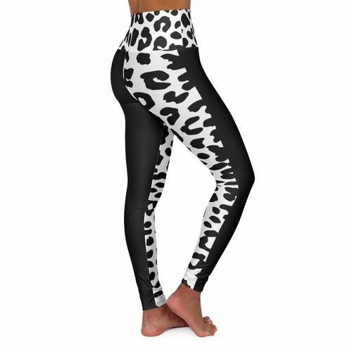 High Waisted Yoga Leggings, Black And White Half-Tone Leopard Style Angelwarriorfitness.com