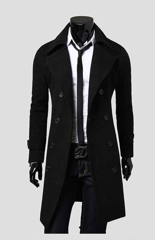 Men's Double Breasted Lengthened Simple Wool Coat Angelwarriorfitness.com
