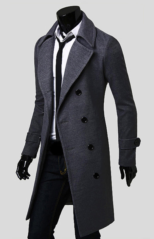 Men's Double Breasted Lengthened Simple Wool Coat Angelwarriorfitness.com