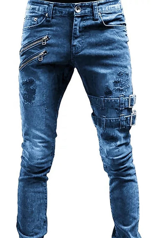 Men's Fashion Mid Waist Ripped Slim Jeans Angelwarriorfitness.com