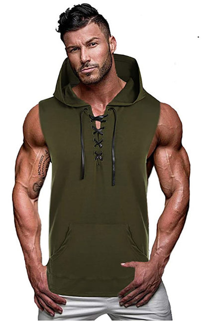 Men's Pullover Hooded Casual Sleeveless Tank Top Angelwarriorfitness.com