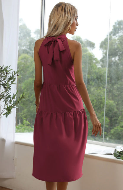 Evening Dress Solid Color Halter Neck Waist Slim Dress Angelwarriorfitness.com