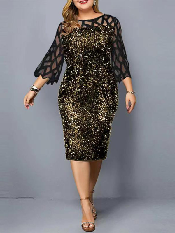 Ladies Plus Sized Sequin Dress-Classy and elegant Angelwarriorfitness.com