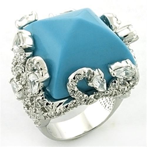 LOA683 - Rhodium Brass Ring with Synthetic Turquoise in Sea Blue Angelwarriorfitness.com
