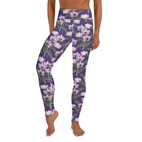 Purple Floral Women's Yoga Leggings Angelwarriorfitness.com