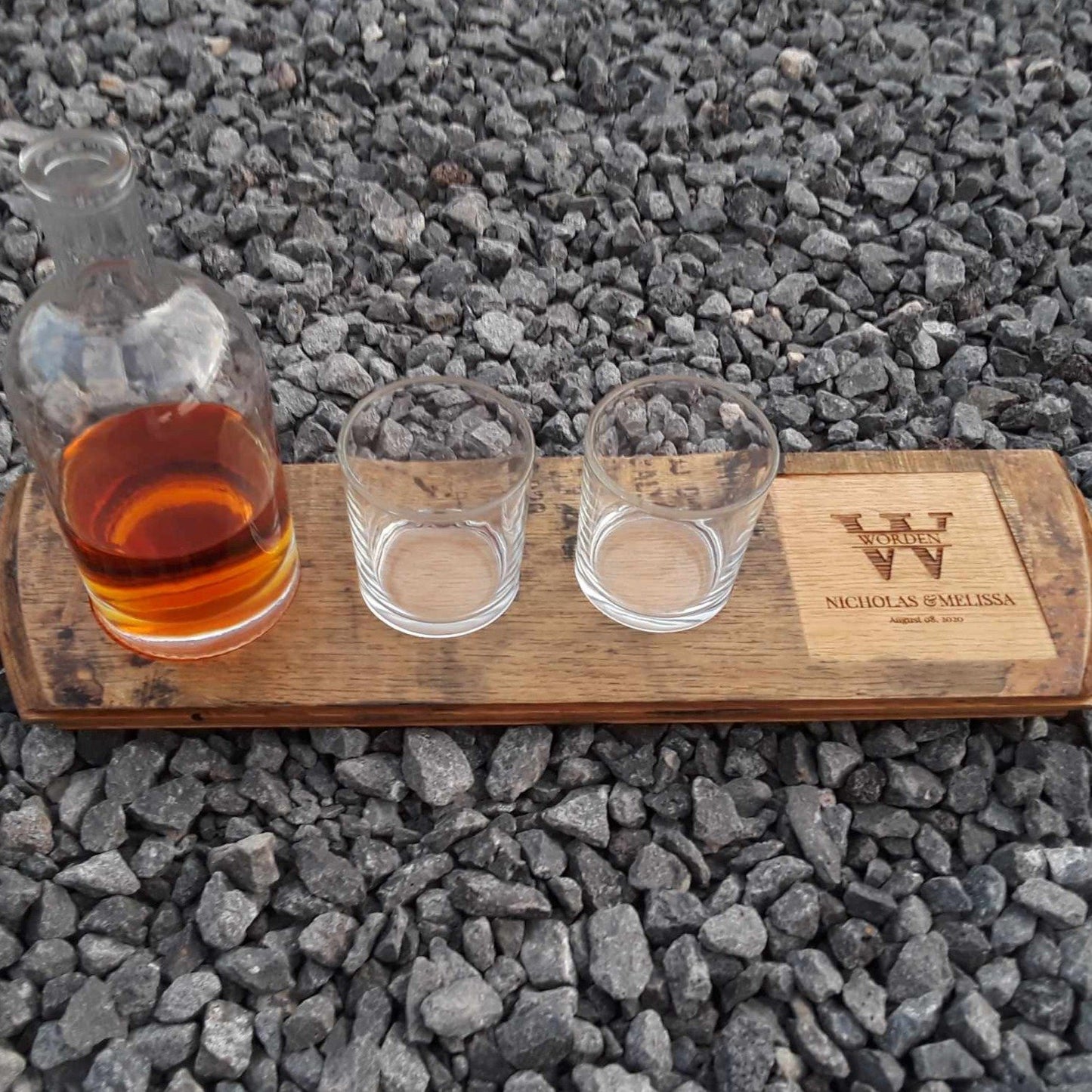 Personalized Whiskey Bar Tray Set - Bourbon Barrel Head Slat Angelwarriorfitness.com