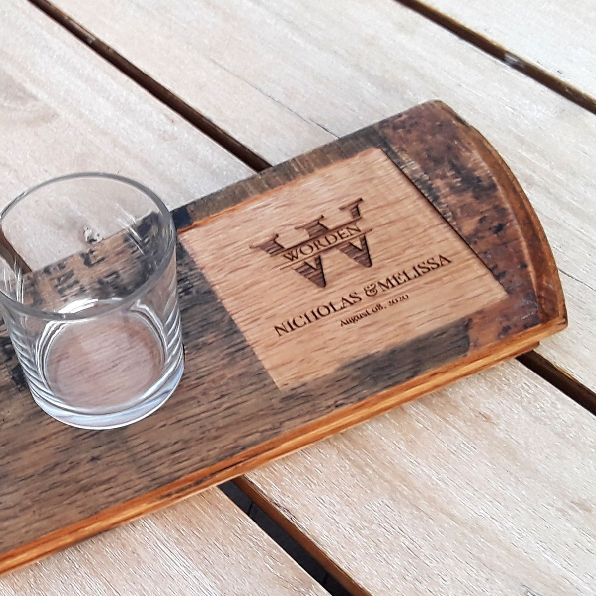 Personalized Whiskey Bar Tray Set - Bourbon Barrel Head Slat Angelwarriorfitness.com