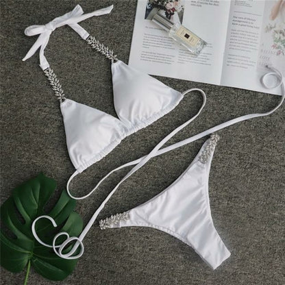 Diamond bikini Sexy push up halter swimsuit female crystal swimwear Angelwarriorfitness.com