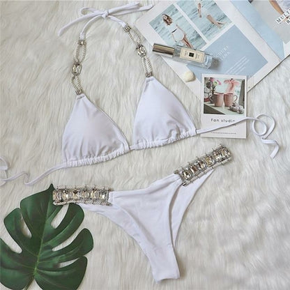 Diamond bikini Sexy push up halter swimsuit female crystal swimwear Angelwarriorfitness.com
