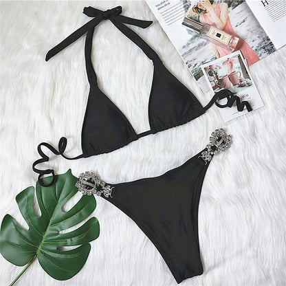 Diamond bikini Sexy push up halter swimsuit female crystal swimwear Angelwarriorfitness.com
