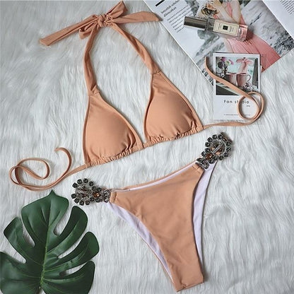 Diamond bikini Sexy push up halter swimsuit female crystal swimwear Angelwarriorfitness.com
