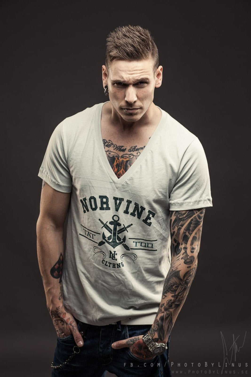 Tattoo Anchor Oversized Deep V-Neck Angelwarriorfitness.com
