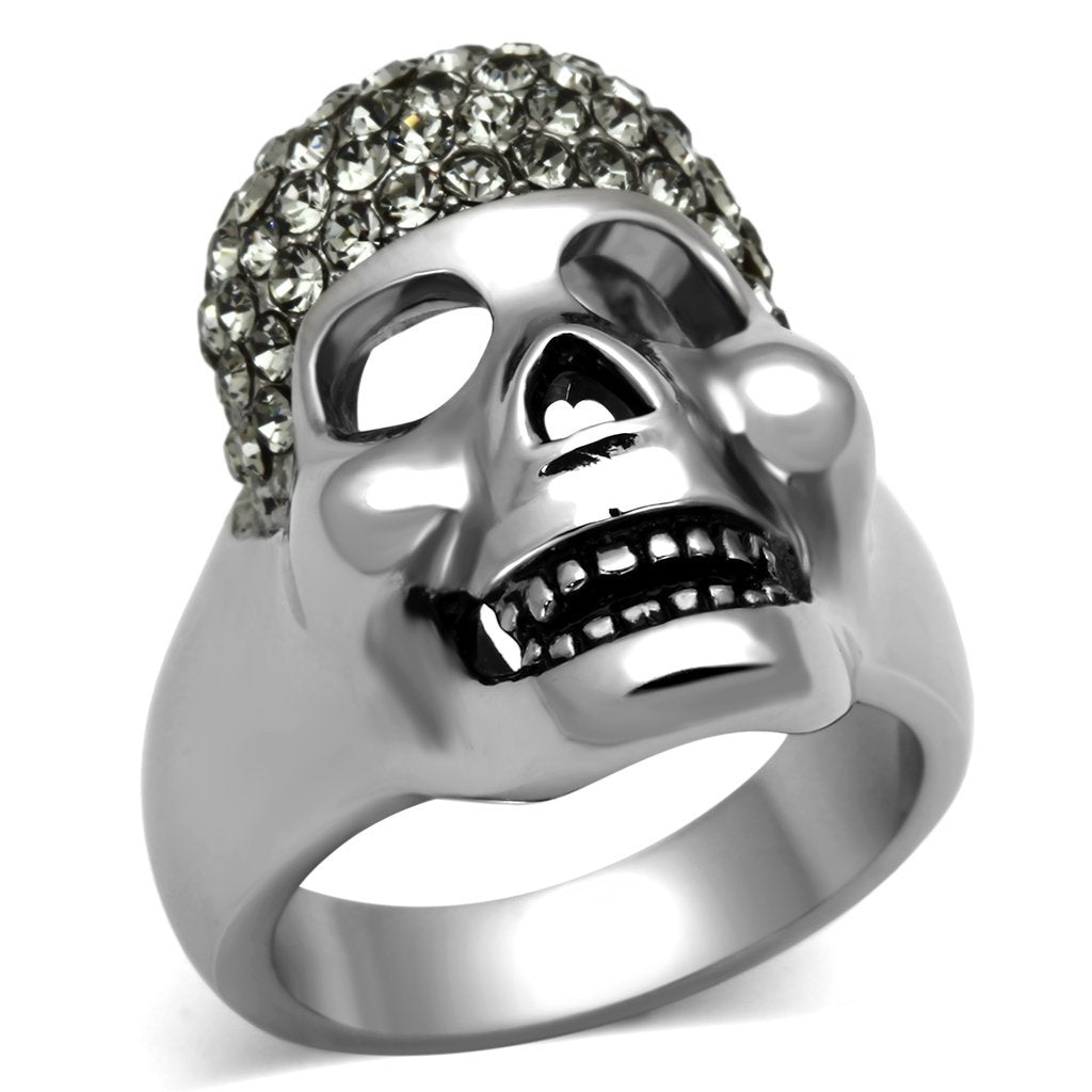 Skull with afro - High polished (no plating) Stainless Steel Ring with Top Angelwarriorfitness.com