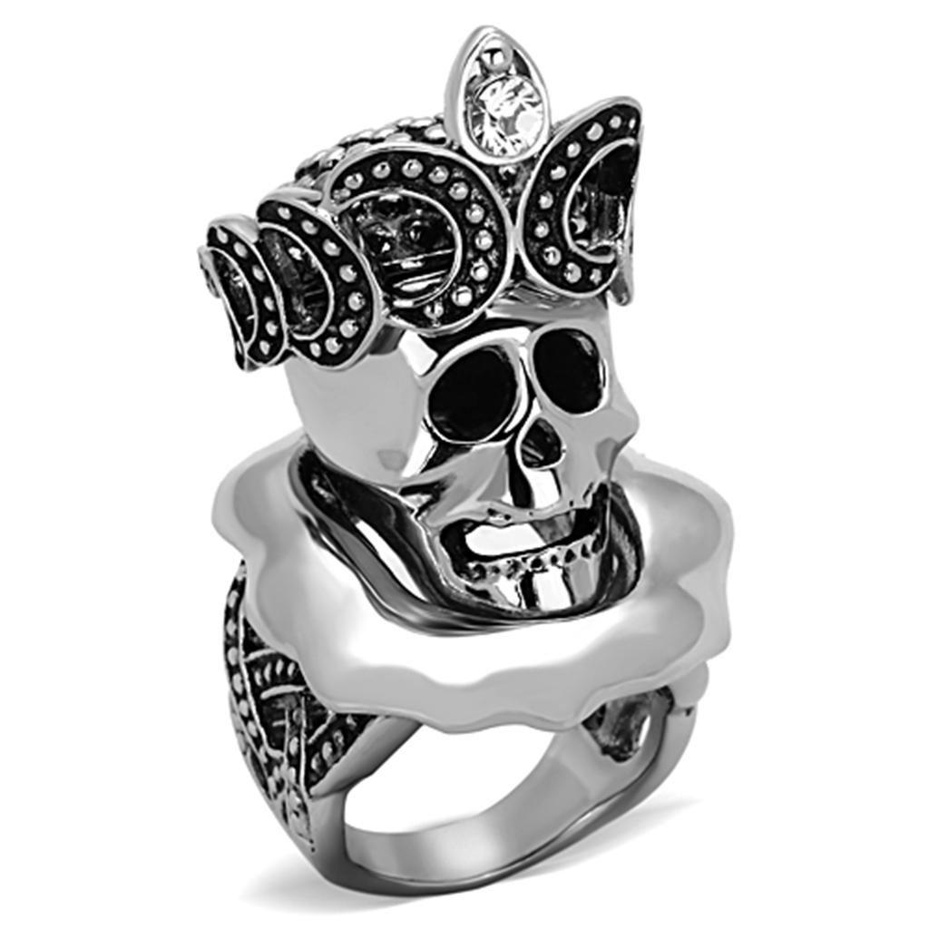 Skull with kings hat - High polished (no plating) Stainless Steel Ring with Top Angelwarriorfitness.com