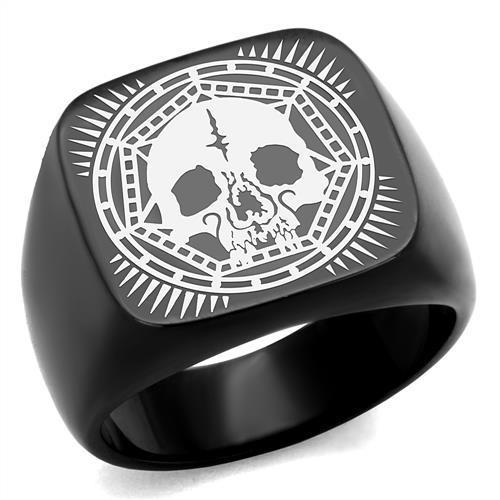 Flat black skull ring- IP Black(Ion Plating) Stainless Steel Ring with No Stone Angelwarriorfitness.com