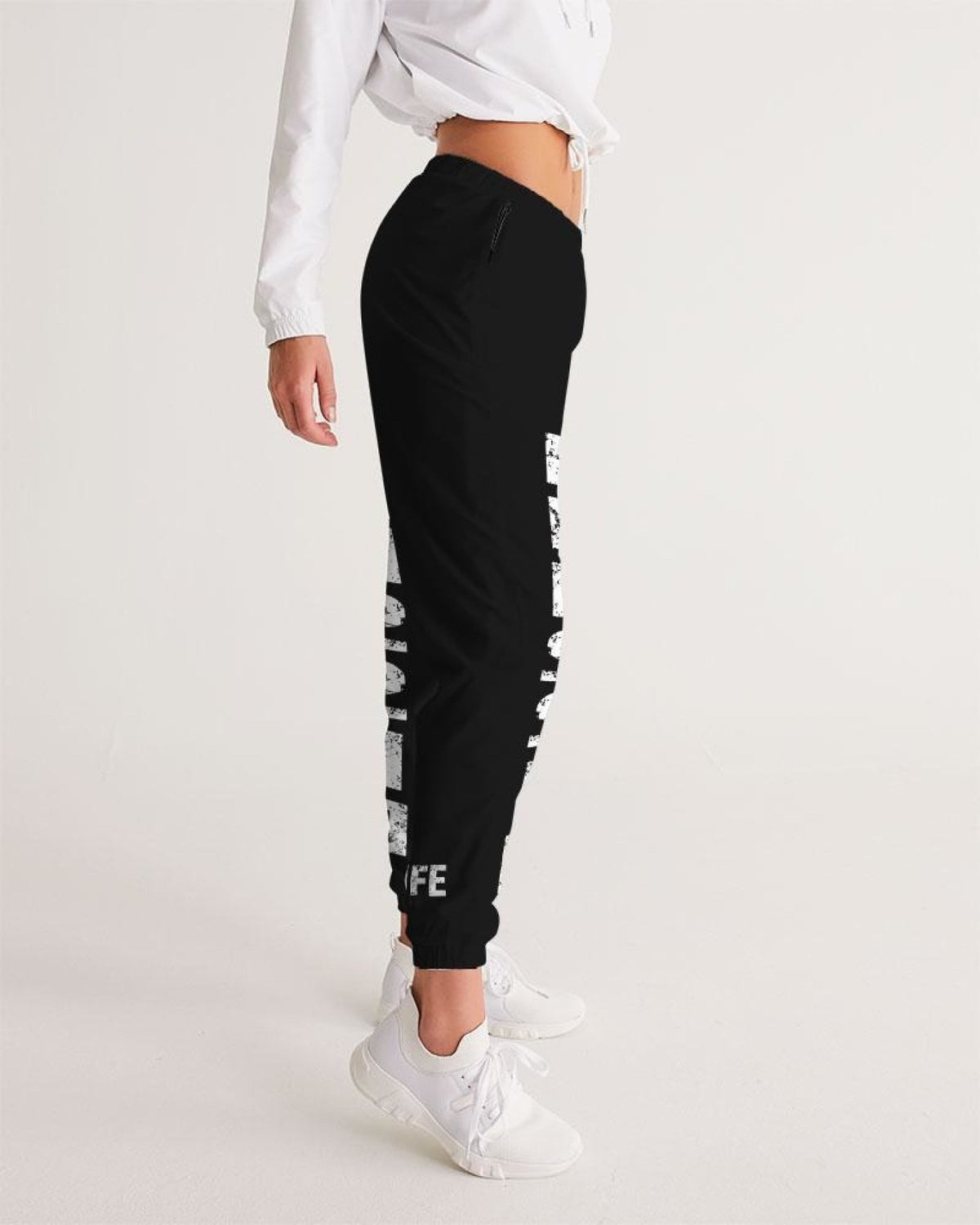 Womens Track Pants - Black & White Blessed Graphic Sports Pants Angelwarriorfitness.com