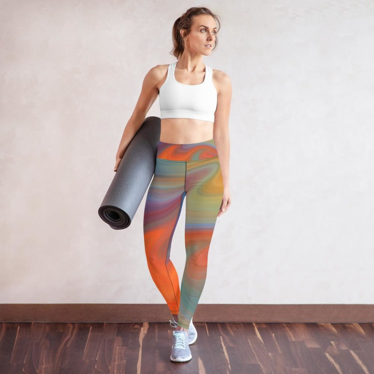 Womens Leggings - Orange Swirl Black Seam High Waist Fitness Yoga Angelwarriorfitness.com