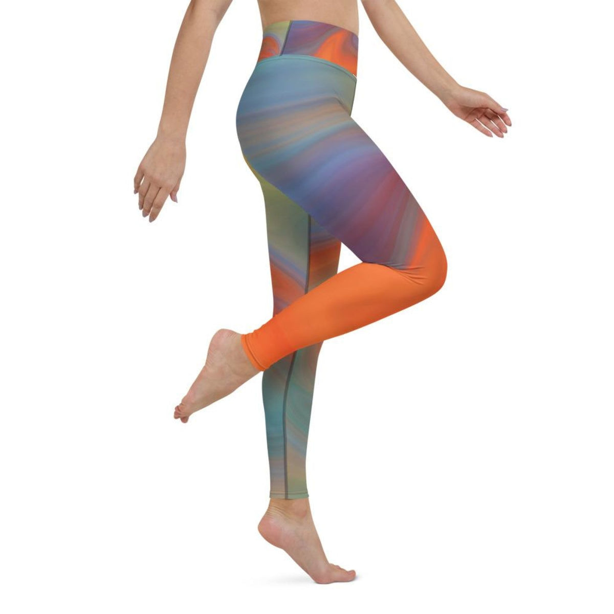 Womens Leggings - Orange Swirl Black Seam High Waist Fitness Yoga Angelwarriorfitness.com