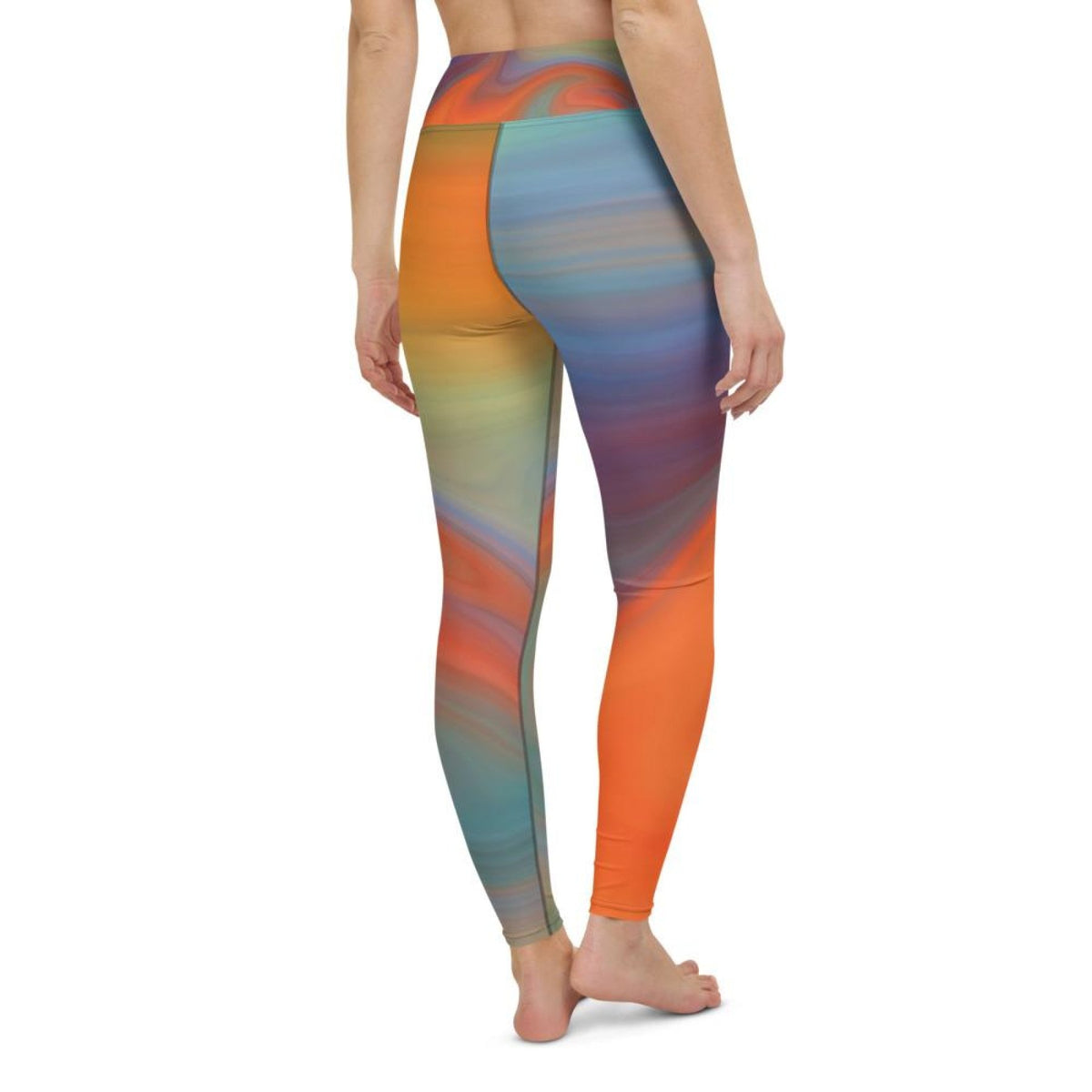 Womens Leggings - Orange Swirl Black Seam High Waist Fitness Yoga Angelwarriorfitness.com