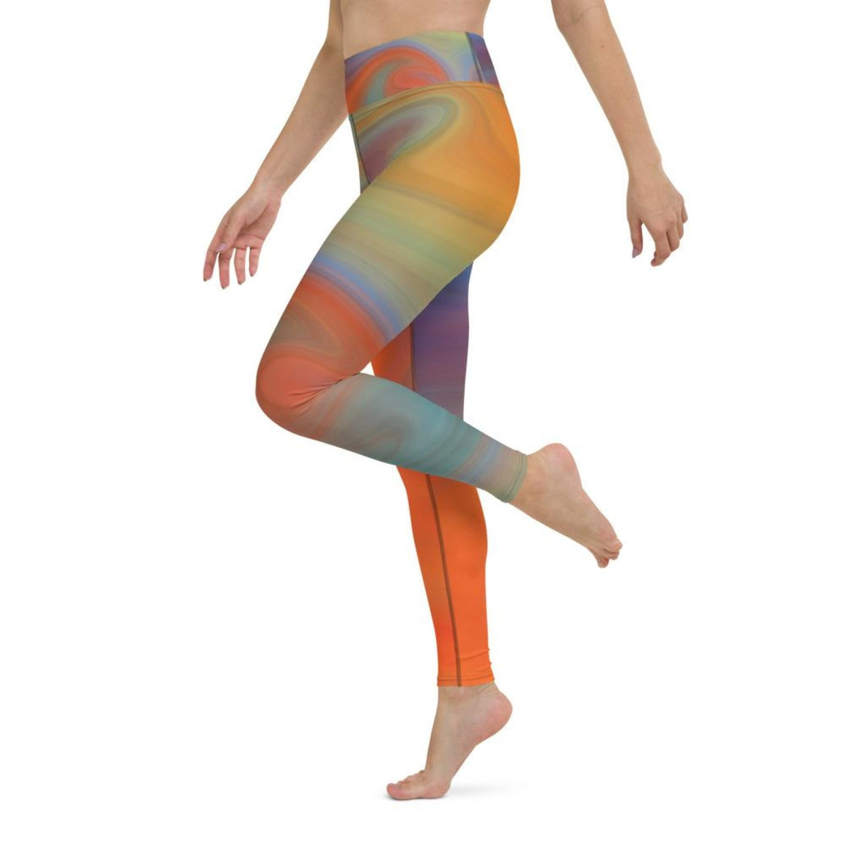 Womens Leggings - Orange Swirl Black Seam High Waist Fitness Yoga Angelwarriorfitness.com