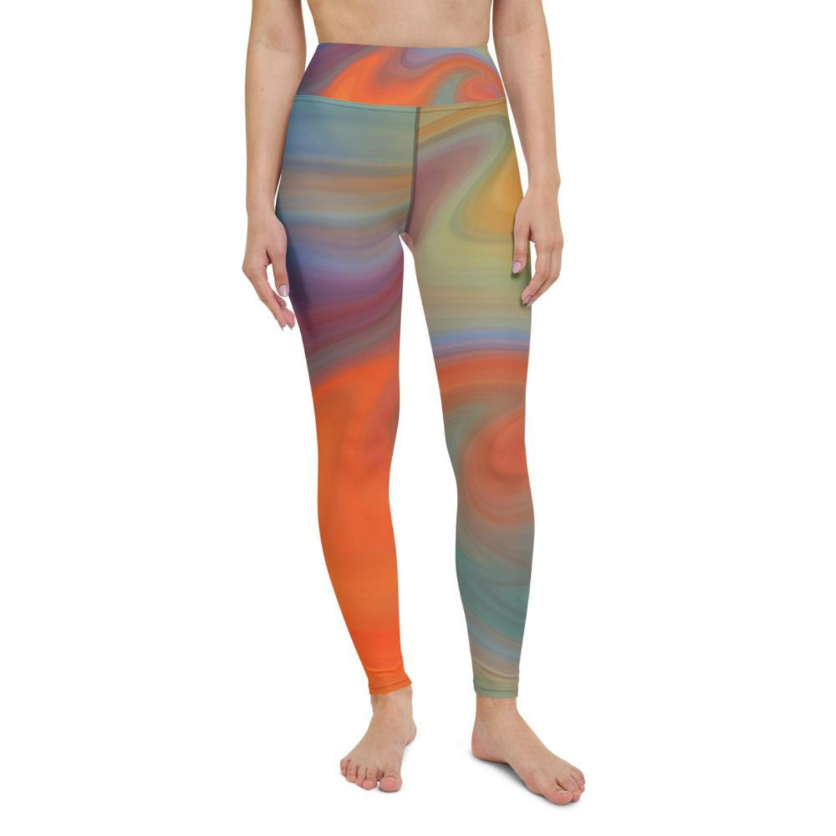 Womens Leggings - Orange Swirl Black Seam High Waist Fitness Yoga Angelwarriorfitness.com
